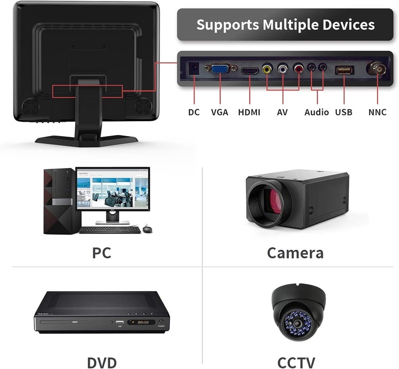 Cocar 18.5" CCTV Monitor 16:9 BNC Monitor with YPBPR/BNC/VGA/HDMI/Audio in Out, 1336x768 TFT LCD Display for Home Security Systems Surveillance Camera STB 75x75 VESA Wall Mounting - Image 3